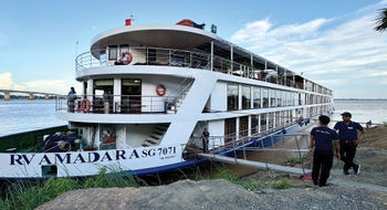The AmaDara docked on the shores of Kumong Cham, Cambodia.