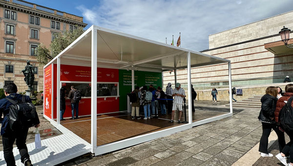 An information booth outside of the Venezia Santa Lucia train station to assist travelers on how they can pay the entrance fee. An information booth outside of the Venezia Santa Lucia train station to assist travelers on how they can pay the entrance fee.