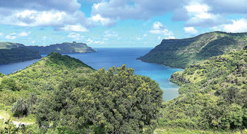 A bay on Nuku Hiva, the capital island of the Marquesas Islands.
