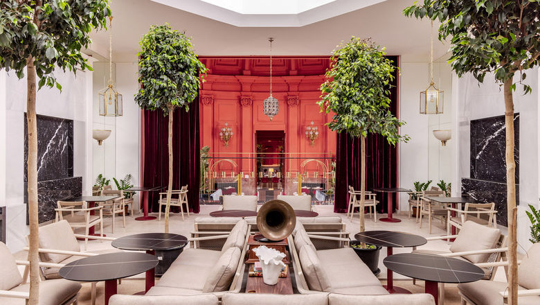 The Mache restaurant has stained-glass windows, lofty ceilings and a garden terrace.