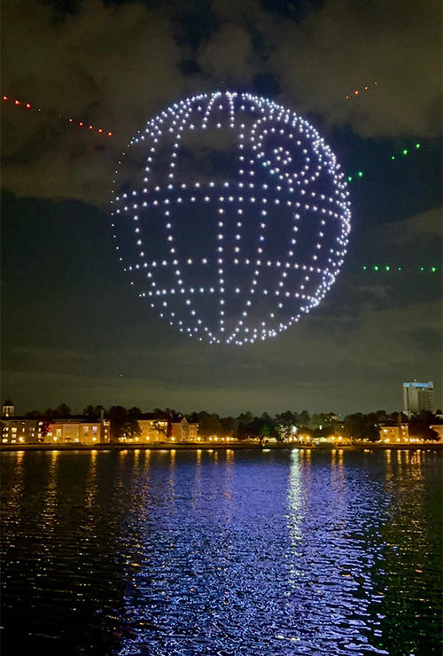 Drones form the Death Star of Star Wars fame. Drones form the Death Star of Star Wars fame.
