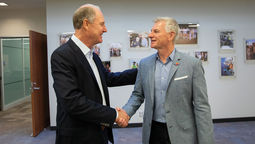 Gary Kelly (left) and Bob Jordan in February 2022, when Jordan succeeded Kelly as Southwest CEO.