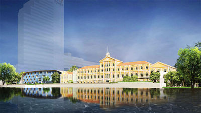 A rendering of The Langham Customs House Bangkok, which will open in Bangkok's Bang Rak district, along the Chao Phraya River, in 2026.