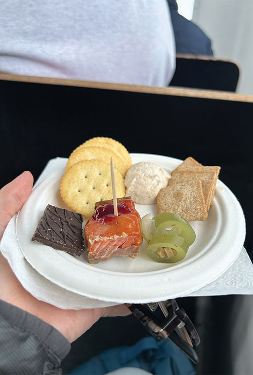 Locally sourced snacks on the Lighthouse Excursions vessel included smoked salmon and bull kelp pickles. Locally sourced snacks on the Lighthouse Excursions vessel included smoked salmon and bull kelp pickles.