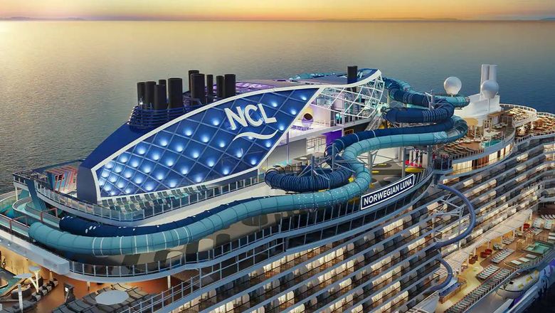 A rendering of the Norwegian Luna with its Slidecoaster stretching around the top deck.