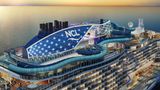 A rendering of the Norwegian Luna with its Slidecoaster stretching around the top deck.