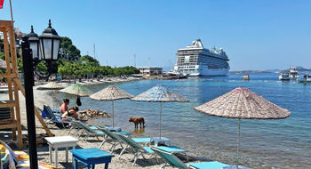The Oceania Riviera docked in Bodrum, Turkey.