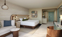 A rendering of a King Room at the Wyndham Grand Rio Mar Rainforest Beach & Golf Resort.