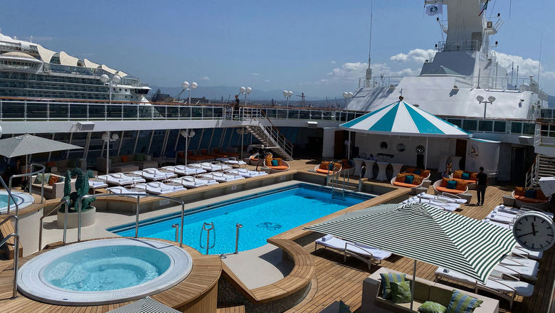 The pool deck on the Crystal Serenity. Luxury line Crystal is one of A&K Travel Group's holdings.