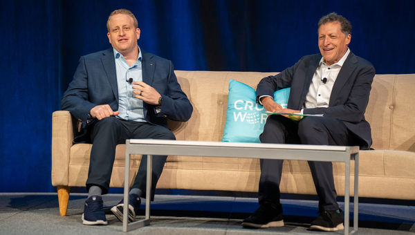 Royal Caribbean Group CEO Jason Liberty (left) speaking on the CruiseWorld stage with Travel Weekly editor in chief Arnie Weissmann. Royal Caribbean Group CEO Jason Liberty (left) speaking on the CruiseWorld stage with Travel Weekly editor in chief Arnie Weissmann.