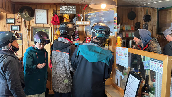 Skiers crowd into Corbet's Cabin at the top of Jackson Hole Mountain Resort for a snack. Skiers crowd into Corbet's Cabin at the top of Jackson Hole Mountain Resort for a snack.