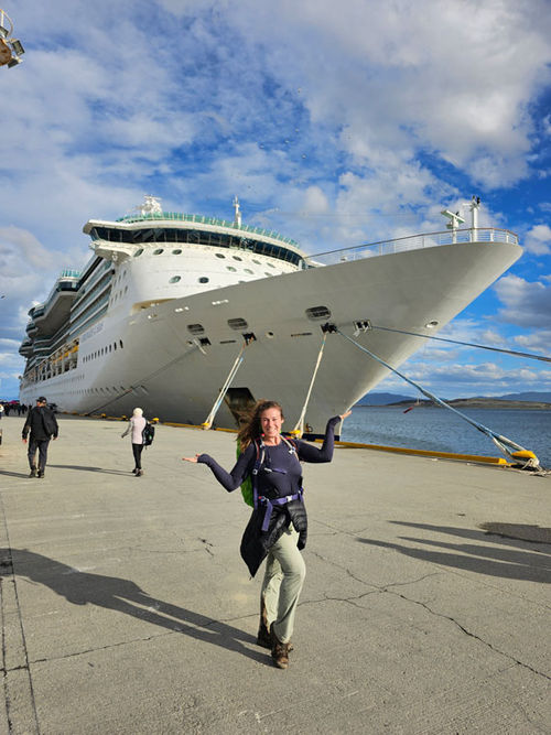 Social media influencer Jenny Hunnicutt in front of the Serenade of the Seas in Argentina. Social media influencer Jenny Hunnicutt in front of the Serenade of the Seas in Argentina.