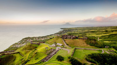 Brimstone Hill Fortress National Park in St. Kitts offers panoramic vistas of neighboring Dutch, French and English islands.
