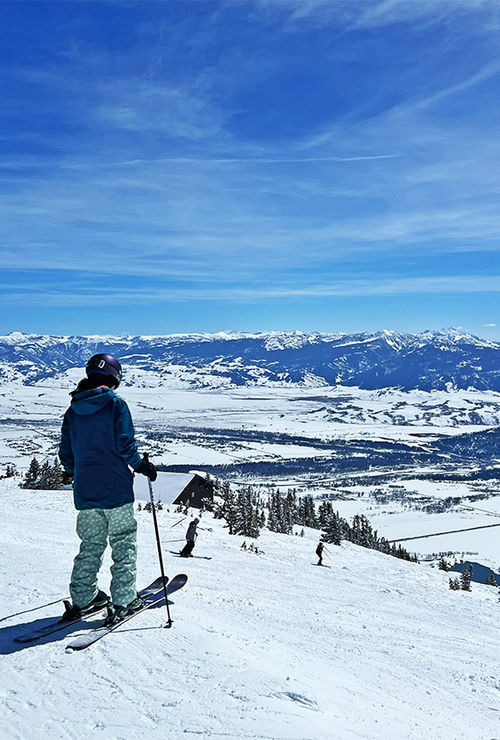 The author's daughter at the top of the black-diamond Rendezvous Bowl, just off the Aerial Tram. The author's daughter at the top of the black-diamond Rendezvous Bowl, just off the Aerial Tram.