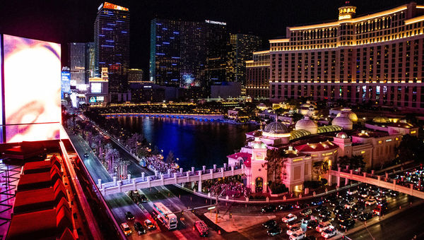 The view of the Strip from Drai's Beachclub and Nightclub rooftop terrace, which is selling three-night ticket packages for the Grand Prix. The view of the Strip from Drai's Beachclub and Nightclub rooftop terrace, which is selling three-night ticket packages for the Grand Prix.