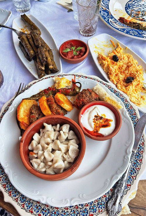 We had a feast of local favorites at the hotel Kirazli Sultan Konak during a chef-led excursion in Kirazli, Turkey. We had a feast of local favorites at the hotel Kirazli Sultan Konak during a chef-led excursion in Kirazli, Turkey.